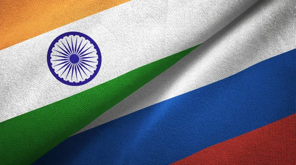 India Russia Flags Together Relations Textile Cloth Fabric Texture — Stock Photo, Image