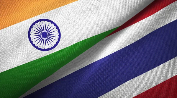 India Thailand Flags Together Relations Textile Cloth Fabric Texture — Stock Photo, Image
