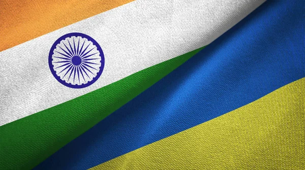 India Ukraine Flags Together Relations Textile Cloth Fabric Texture — Stock Photo, Image