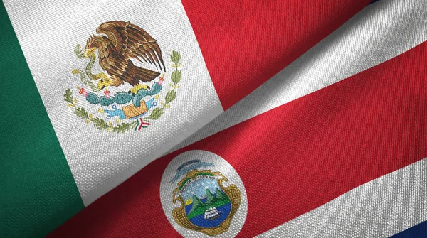 Banderas México Costa Rica Juntas Tela Textura Tela — Foto de Stock
