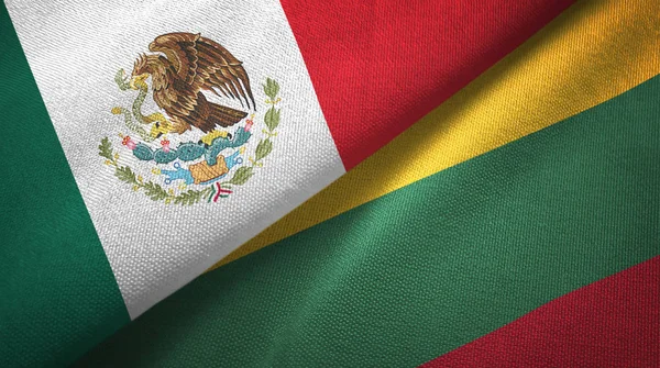Mexico and Lithuania flags together textile cloth, fabric texture
