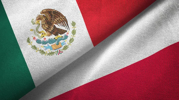 Banderas México Polonia Juntas Tela Textura Tela — Foto de Stock