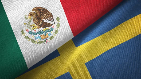 Mexico and Sweden flags together textile cloth, fabric texture