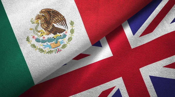 Mexico and United Kingdom flags together textile cloth, fabric texture