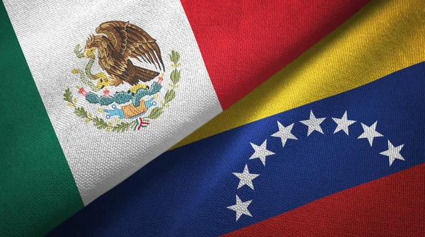 Mexico and Venezuela flags together textile cloth, fabric texture