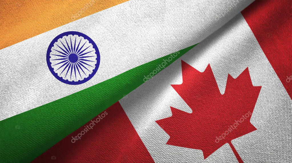 India and Canada flags together relations textile cloth, fabric texture