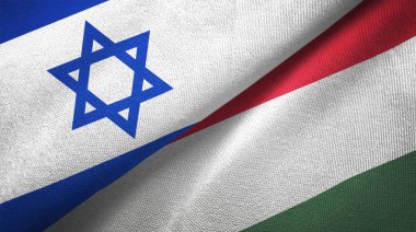 Macaristan ve İsrail bayrakları birlikte tekstil kumaş, kumaş doku