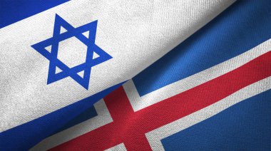İsrail ve İzlanda bayrakları birlikte tekstil kumaş, kumaş doku
