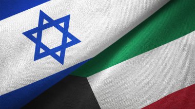 İsrail ve Kuveyt bayrakları birlikte tekstil kumaş, kumaş doku