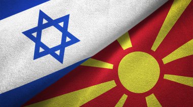 İsrail ve Makedonya bayrakları birlikte tekstil kumaş, kumaş doku
