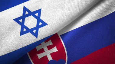 İsrail ve Slovakya bayrakları birlikte tekstil kumaş, kumaş doku