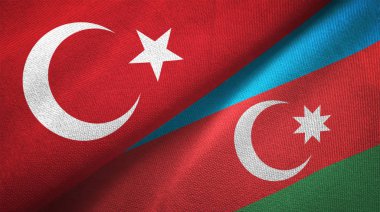 Türkiye ve Azerbaycan bayrakları birlikte tekstil kumaş, kumaş doku