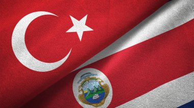 Türkiye ve Kosta Rika bayrakları birlikte tekstil kumaş, kumaş doku