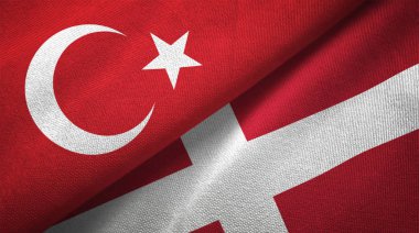 Türkiye ve Danimarka bayrakları birlikte tekstil kumaş, kumaş doku