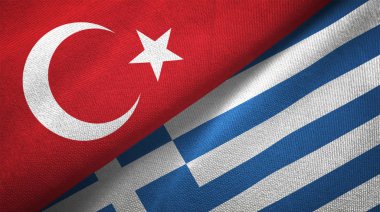 Türkiye ve Yunanistan bayrakları birlikte tekstil kumaş, kumaş doku
