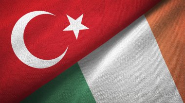 Türkiye ve İrlanda bayrakları birlikte tekstil kumaş, kumaş doku
