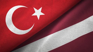 Türkiye ile Letonya bayrakları birlikte tekstil kumaş, kumaş doku
