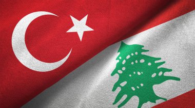 Türkiye ve Lübnan bayrakları birlikte tekstil kumaş, kumaş doku