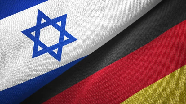 Israel and Germany flags together textile cloth, fabric texture