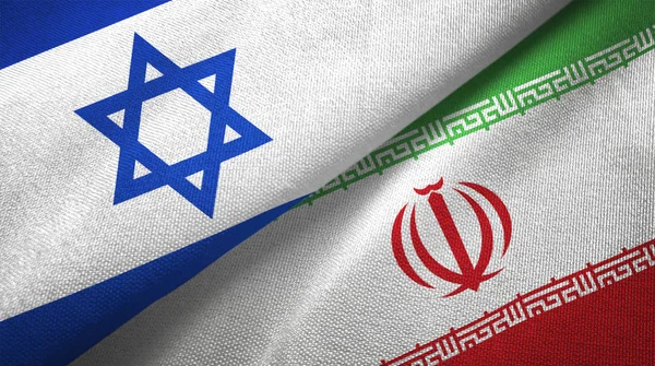Iran ve İsrail bayrakları birlikte tekstil kumaş, kumaş doku