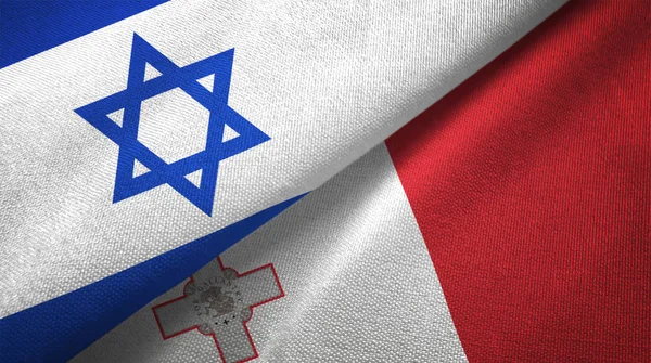 Israel Och Malta Flaggor Grupp Textil Duk Tyg Textur — Stockfoto