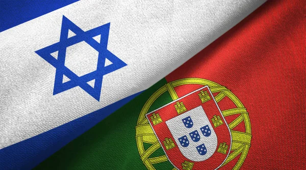 Israel Och Portugal Flaggor Grupp Textil Duk Tyg Textur — Stockfoto