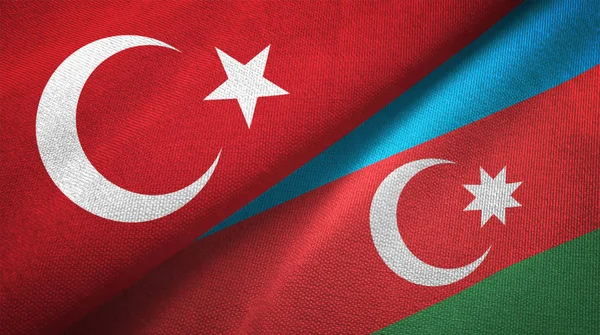 Turkiet Och Azerbajdzjan Flaggor Grupp Textil Duk Tyg Textur — Stockfoto