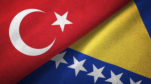 Turquía Bosnia Herzegovina Banderas Juntos Tela Textura Tela — Foto de Stock