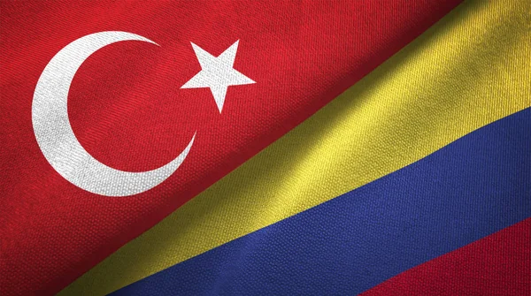 Turkey Colombia Flags Together Textile Cloth Fabric Texture — Stock Photo, Image