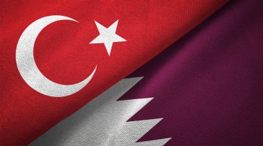 Türkiye ve Katar bayrakları birlikte tekstil kumaş, kumaş doku