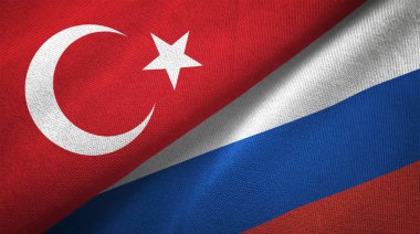Türkiye ve Rusya bayrakları birlikte tekstil kumaş, kumaş doku