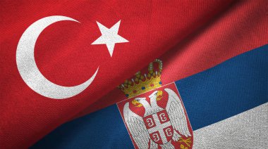 Türkiye ve Sırbistan bayrakları birlikte tekstil kumaş, kumaş doku