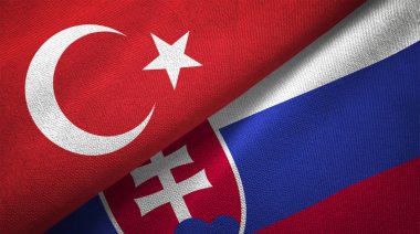Türkiye ve Slovakya bayrakları birlikte tekstil kumaş, kumaş doku