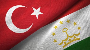 Türkiye ve Tacikistan bayrakları birlikte tekstil kumaş, kumaş doku