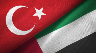Türkiye ve Birleşik Arap Emirlikleri bayrakları birlikte tekstil kumaş, kumaş doku