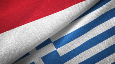 Endonezya ve Yunanistan bayrakları birlikte tekstil kumaş, kumaş doku