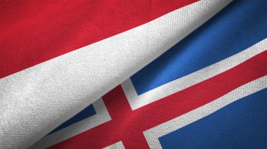 Endonezya ve İzlanda bayrakları birlikte tekstil kumaş, kumaş doku