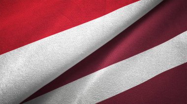 Endonezya ve Letonya bayrakları birlikte tekstil kumaş, kumaş doku