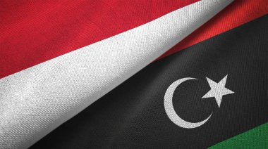 Endonezya ve Libya bayrakları birlikte tekstil kumaş, kumaş doku