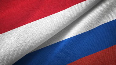 Endonezya ve Rusya bayrakları birlikte tekstil kumaş, kumaş doku