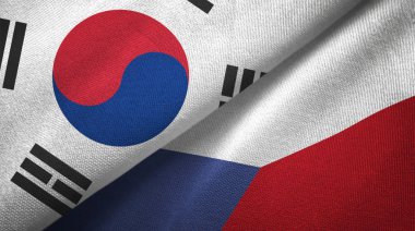 Güney Kore ve Çek Cumhuriyeti bayrakları birlikte tekstil kumaş, kumaş doku