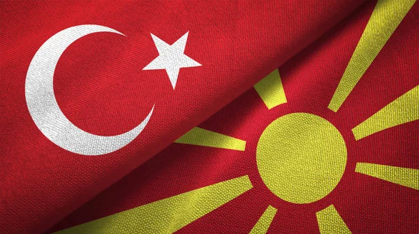 Turkiet Och Makedonien Flaggor Grupp Textil Duk Tyg Textur — Stockfoto