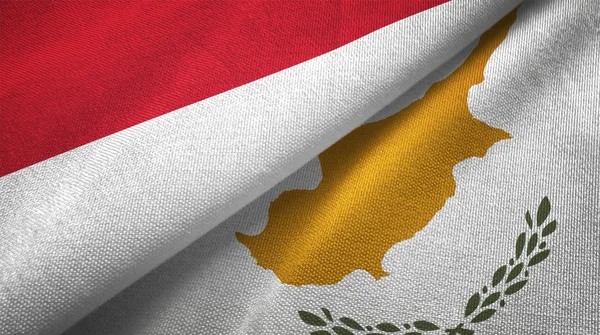 Indonésia Chipre Bandeiras Juntas Pano Têxtil Textura Tecido — Fotografia de Stock