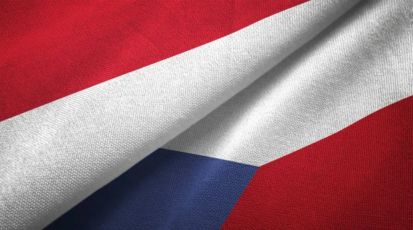 印度尼西亚和捷克共和国国旗一起纺织布 织物纹理 — 图库照片