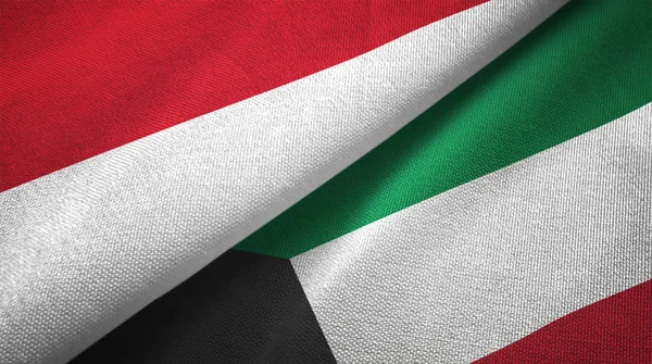 Endonezya Kuveyt Bayrakları Birlikte Tekstil Kumaş Kumaş Doku — Stok fotoğraf