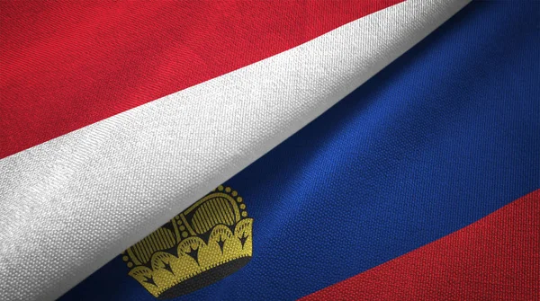 Indonesia Liechtenstein Bandiere Insieme Tessuto Tessitura Del Tessuto — Foto Stock