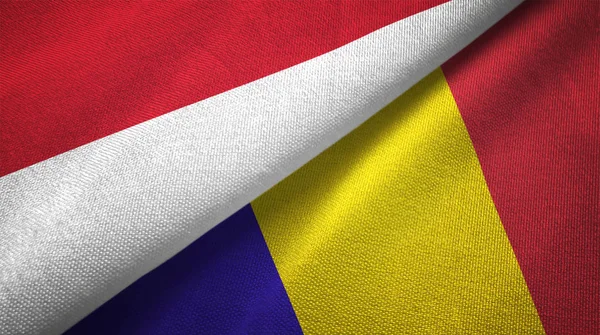 Indonesië Roemenië Vlaggen Samen Textiel Doek Stof Textuur — Stockfoto