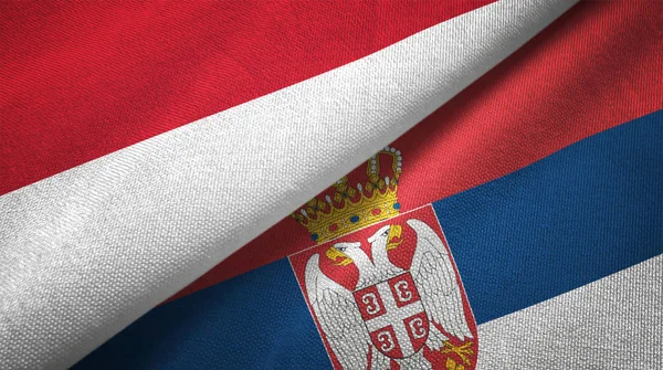 Ινδονησία Και Σερβία Σημαίες Μαζί Υφασμάτων Πανί Υφή Υφάσματος — Φωτογραφία Αρχείου