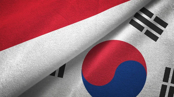 Indonesia Corea Del Sud Bandiere Insieme Tessuto Tessitura Tessuto — Foto Stock