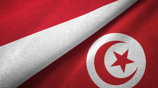 Indonesië Tunesië Vlaggen Samen Textiel Doek Stof Textuur — Stockfoto